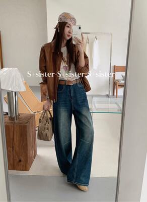 S+sister家19817#弯刀裤 复古深蓝 尺码:30-40码