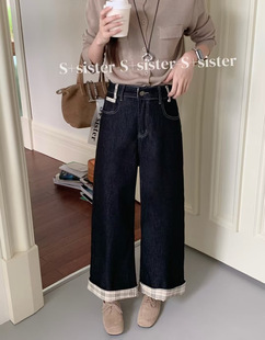 S+sister家19682#牛仔裤 橘条 灰条 黄格 30-40