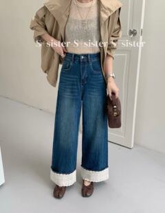 S+sister家19902#九分直筒裤 奶油白   复古蓝   深蓝 30-40码