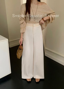 S+sister家19702#半松紧腰休闲裤 麻色   卡绿 SML