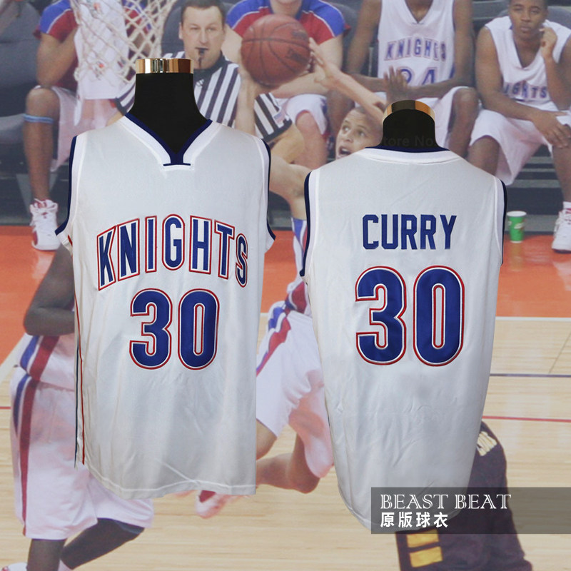 stephen curry 库里30号高中白色蓝色刺绣篮球球衣背心