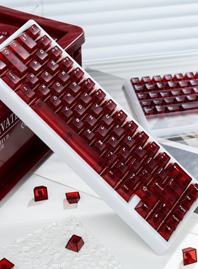 PC透明红键帽 顶面磨砂雾透 透光原厂高度机械键盘磁轴通用键帽