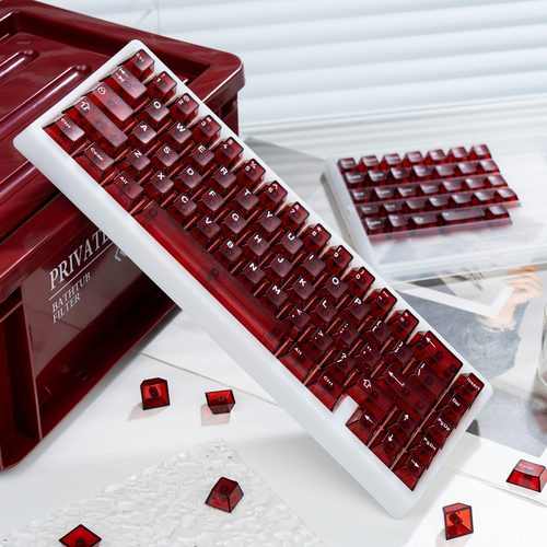 PC透明红键帽 顶面磨砂雾透 透光原厂高度机械键盘磁轴通用键帽