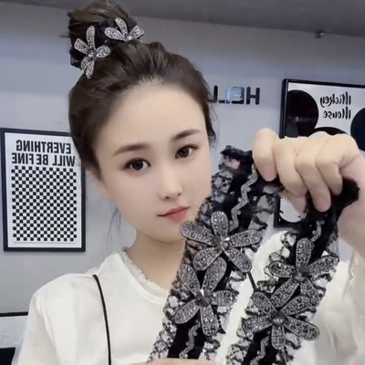 轻奢网纱高级感双花丸子头拍拍圈时尚花朵高马尾网红爆单款优雅女