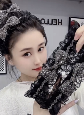 大蝴蝶结蕾丝亮片拍拍圈网红爆款高颜值奢华时尚发饰丸子头高马尾