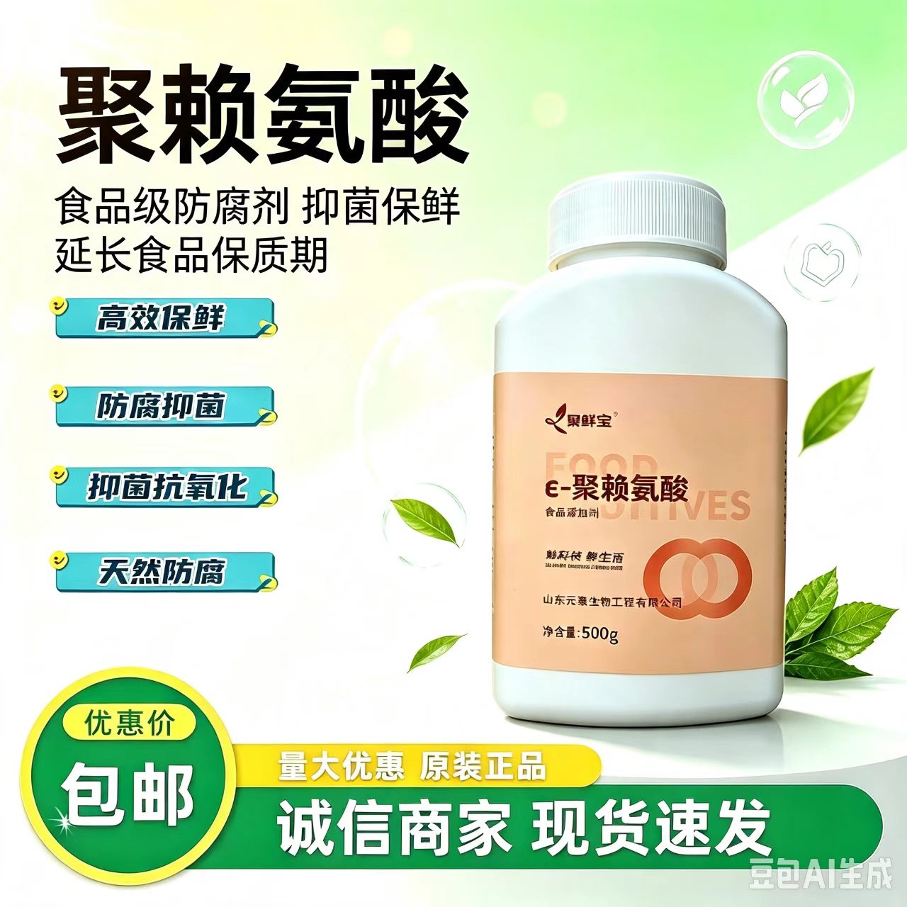 聚赖氨酸500g聚赖氨酸盐酸盐500g聚鲜宝生物防腐剂元泰宝食品防腐