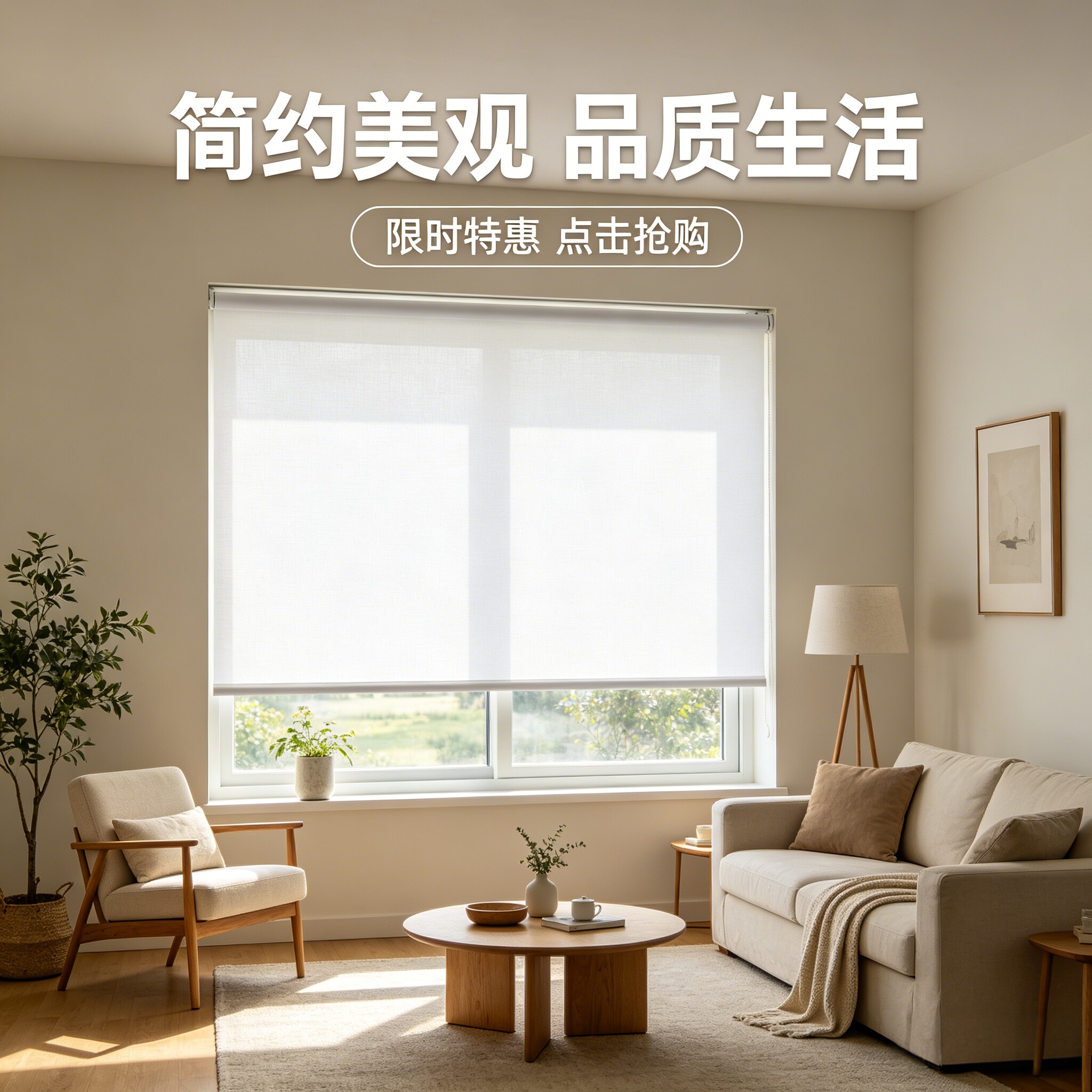 简约半遮光卷帘家居定制窗帘升降卷拉式防晒遮阳办公室免打孔拉珠