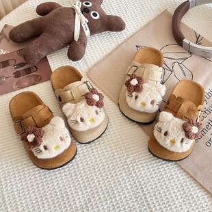 可爱卡通KT猫儿童包头拖女2025新款勃肯鞋外穿时尚防滑厚底半拖鞋