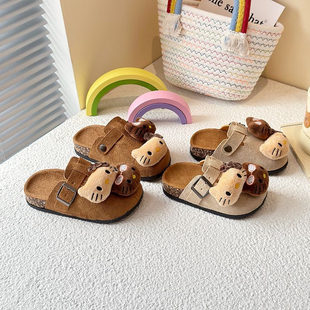 可爱儿童勃肯鞋2025外穿简约包头半拖鞋春秋女童可爱卡通棉拖鞋