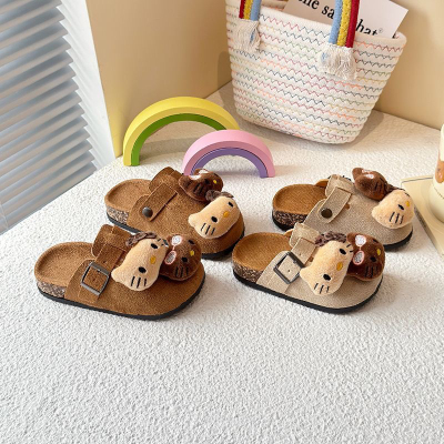 可爱儿童勃肯鞋2025外穿简约包头半拖鞋春秋女童可爱卡通棉拖鞋