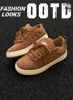 美式男鞋子驼色透气板鞋男小众港风运动休闲鞋百搭潮鞋男鞋