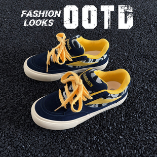 男港风高级运动休闲街头滑板潮鞋 深蓝色透气板鞋 子美式 男鞋