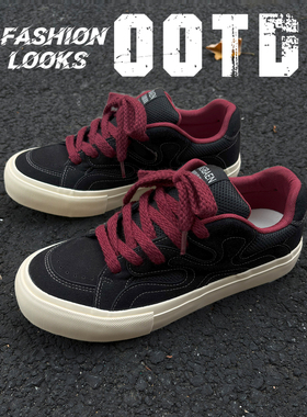 日系黑色透气板鞋男鞋子小众面包鞋港风运动休闲鞋百搭潮鞋男