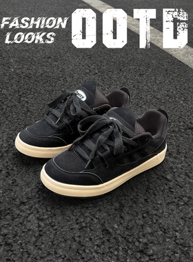 美式男鞋子黑色透气板鞋男小众港风运动休闲鞋百搭潮鞋男鞋