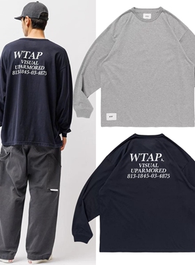 日系 秋冬 WTAPS休闲风字母印花长袖T恤男宽松圆领重磅潮牌上衣