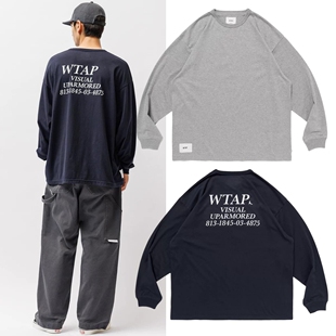 日系 秋冬 WTAPS休闲风字母印花长袖T恤男宽松圆领重磅潮牌上衣