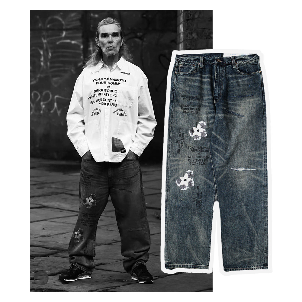 质感好货！NBHD日系潮牌复古水洗做旧重磅绣花牛仔裤工装复古长裤