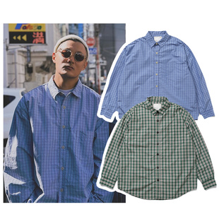 现货 24AW 日系余文乐同款水洗格子长袖衬衫 工装衬衣透气纯棉
