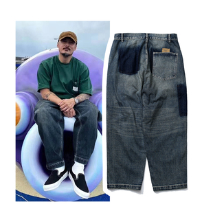 MADNESS 余文乐日系水洗阔腿牛仔裤男宽松直筒工装长裤潮流百搭