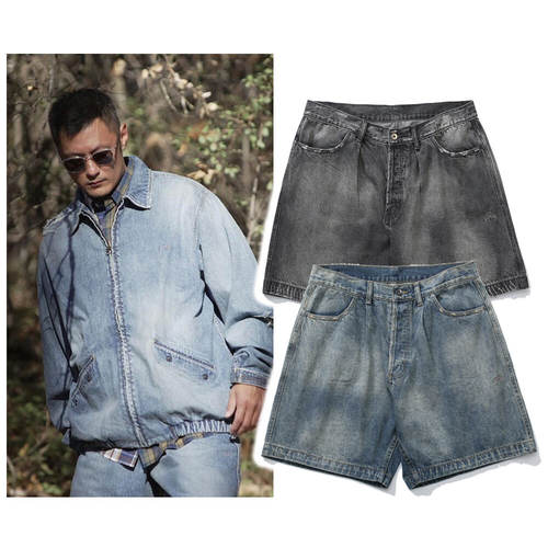 现货 MADNESS 余文乐同款 日系潮牌工装牛仔短裤宽松休闲裤子