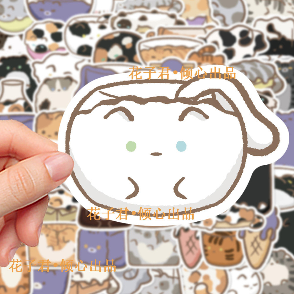 136张原创可爱液体小猫贴纸ins风卡通猫咪贴画diy手账手机壳