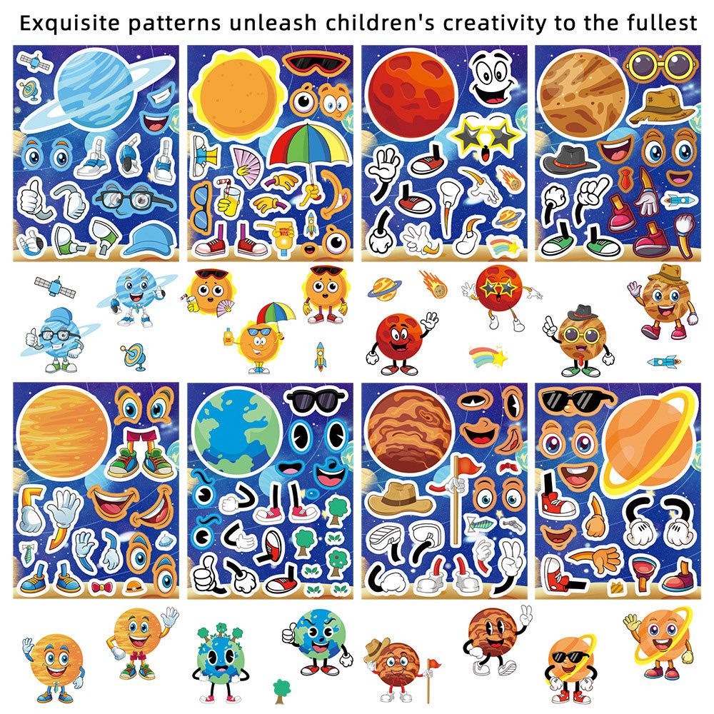 16张星球角色拼图贴纸创意趣味儿童diy拼贴玩具地球火星土星装饰,玩具/童车/益智/积木/模型,贴纸,淘宝优惠券,粉丝福利购,淘宝优惠卷