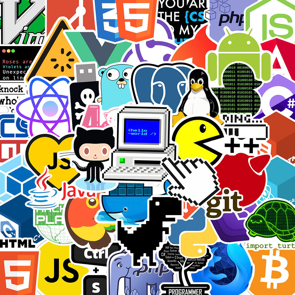 100张卡通个性编程贴纸小众黑客高颜值创意装饰手账手机防水贴画