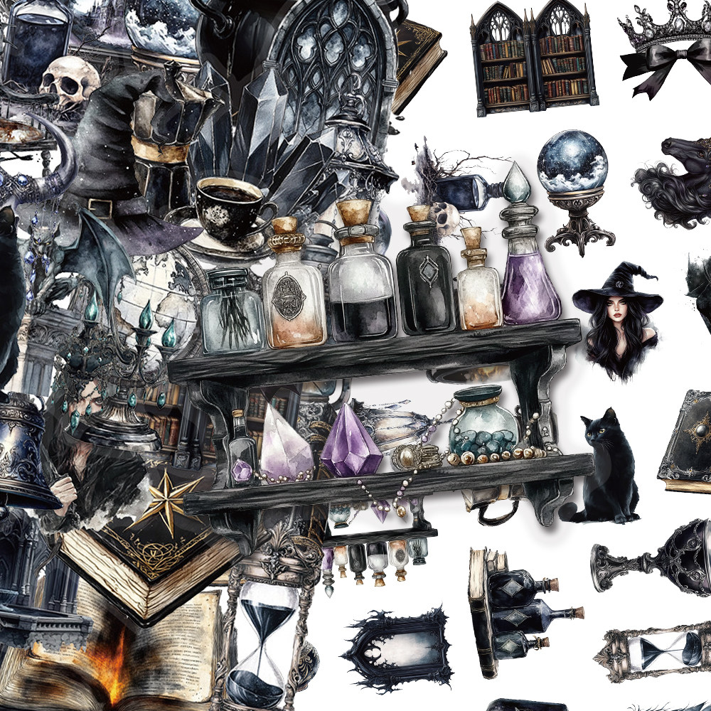 100张暗黑系魔法哥特风PET贴纸小众创意装饰手账笔记本贴画防水,玩具/童车/益智/积木/模型,贴纸,淘宝优惠券,粉丝福利购,淘宝优惠卷