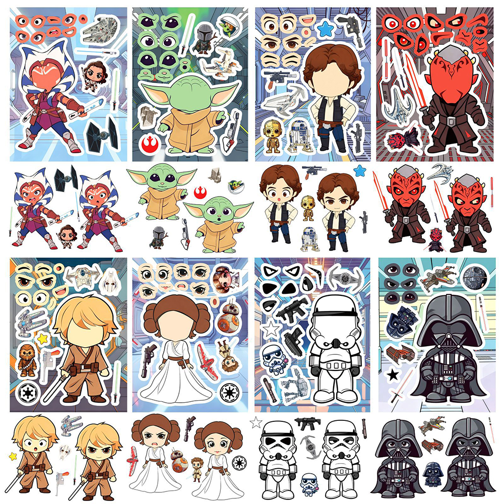 16张星球大战拼图贴纸卡通可爱创意趣味手工玩具拼贴diy装饰贴画