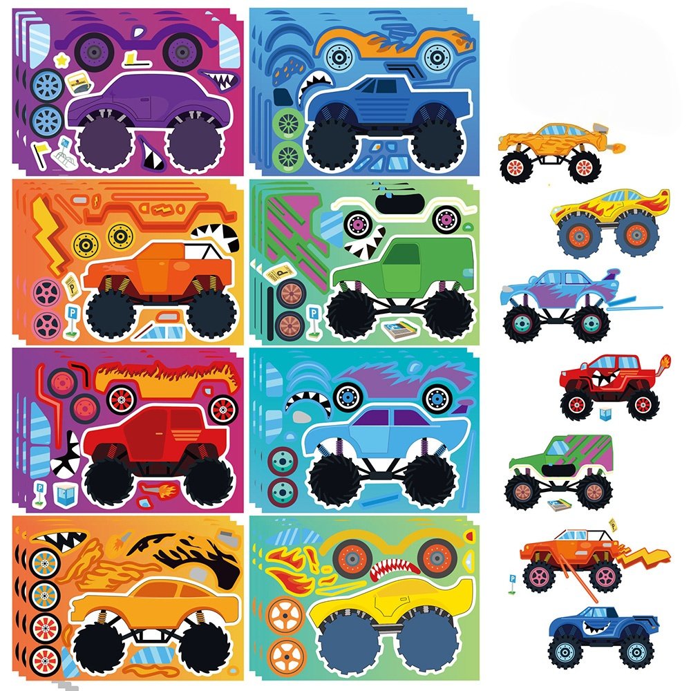 16张交通工具汽车拼图贴纸趣味大脚车越野车卡通炫酷儿童手工贴画,文具电教/文化用品/商务用品,贴纸/立体贴纸,淘宝优惠券,粉丝福利购,淘宝优惠卷