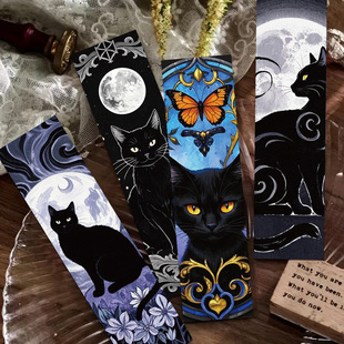 60张暗黑系月弥哥特猫咪书签现在创意炫酷装饰阅读书籍标注小卡片