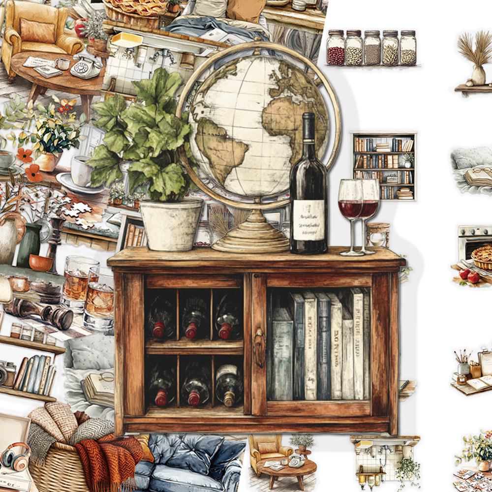 100张家具艺术pet材质贴纸ins温馨家居摆件小物装饰DIY手账本贴画,玩具/童车/益智/积木/模型,贴纸,淘宝优惠券,粉丝福利购,淘宝优惠卷