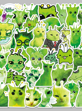100张恶搞抽象外星猫贴纸绿色趣味猫meme创意搞笑表情包爆款装饰
