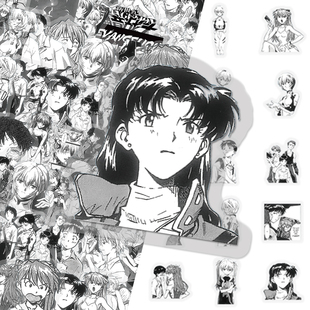 206张黑白EVA新世纪福音战士PET贴纸卡通动漫人物周边手帐本贴画