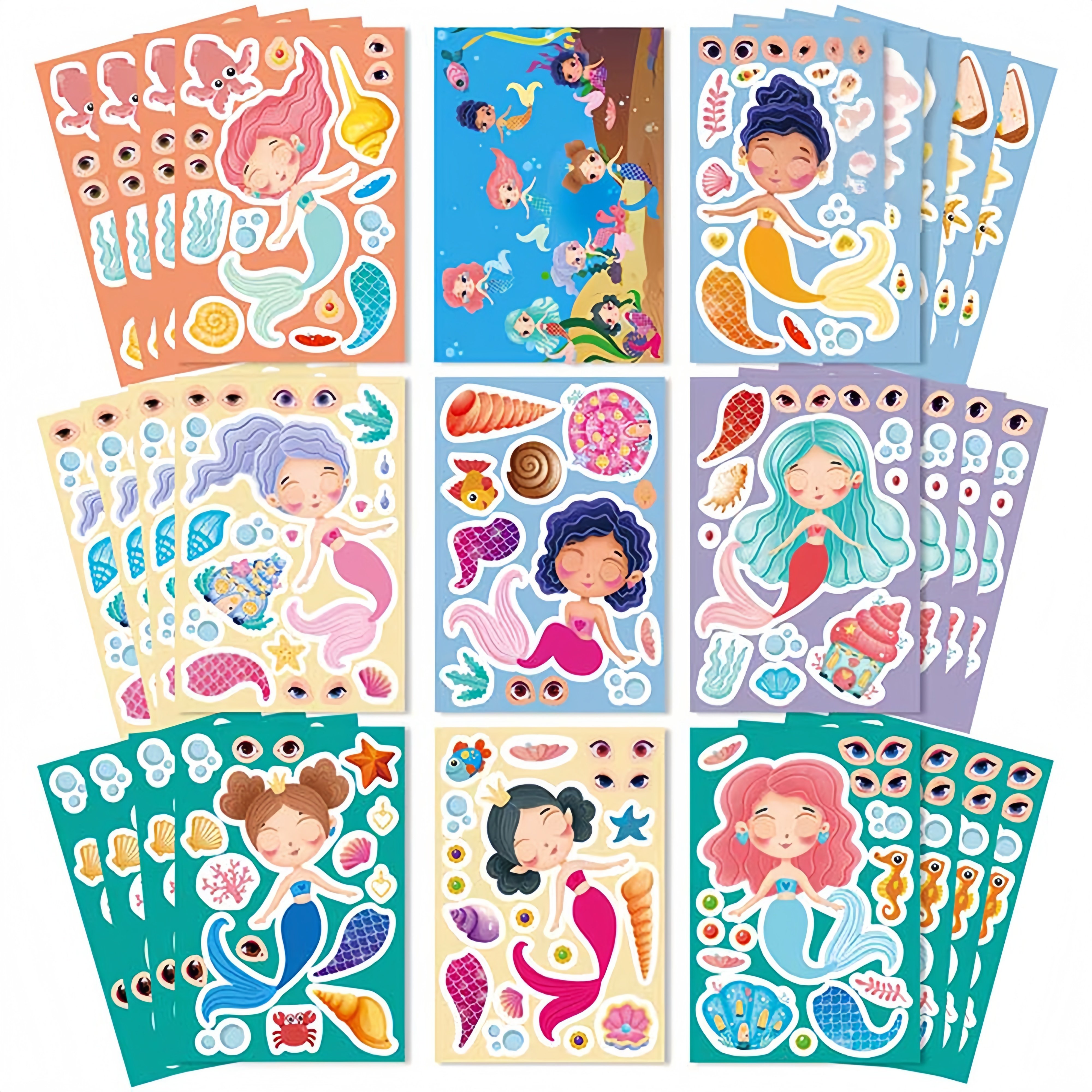 16张美人鱼换脸拼图贴纸卡通可爱益智ins风儿童拼贴手账装饰贴画,文具电教/文化用品/商务用品,贴纸/立体贴纸,淘宝优惠券,粉丝福利购,淘宝优惠卷