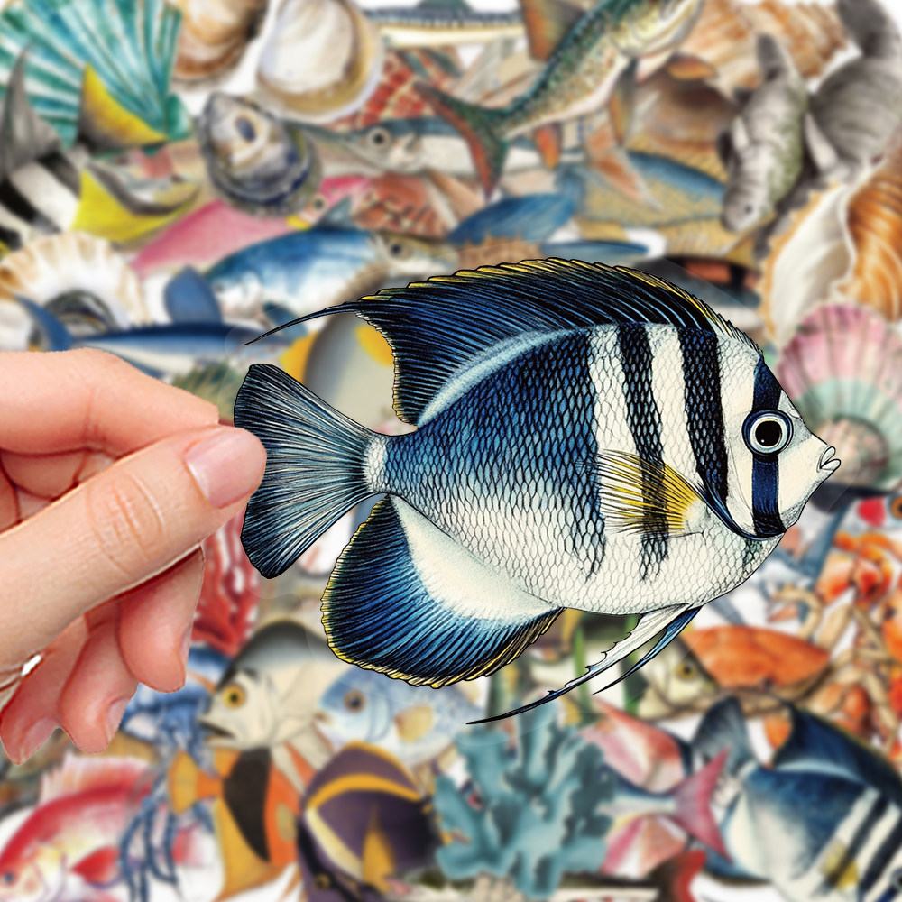 100张海洋生物PET贴纸ins风彩绘写实高清鱼类diy手账笔记本贴画,玩具/童车/益智/积木/模型,贴纸,淘宝优惠券,粉丝福利购,淘宝优惠卷