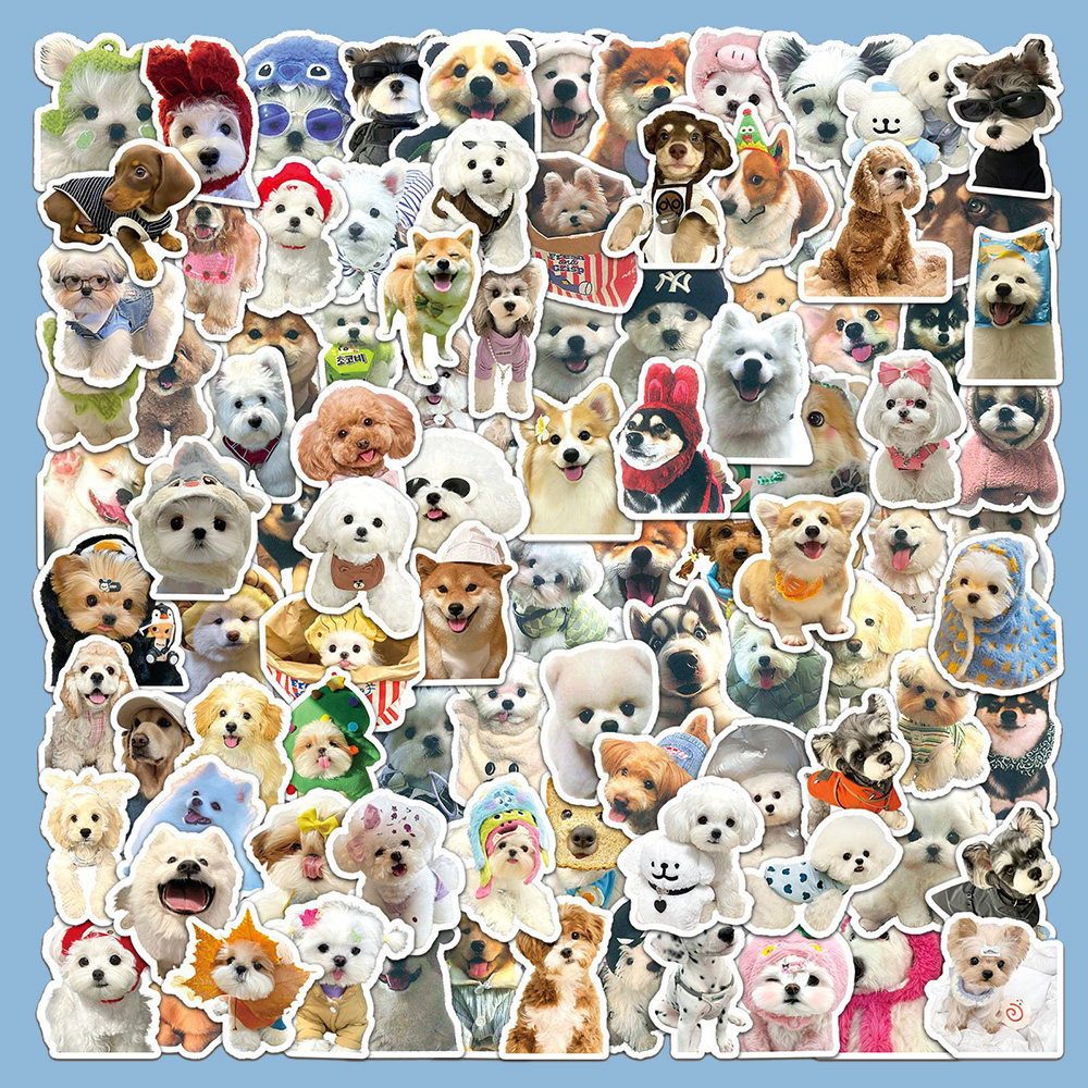 100张写实狗狗贴纸ins风超萌可爱萌宠图案装饰手机壳电脑桌面贴