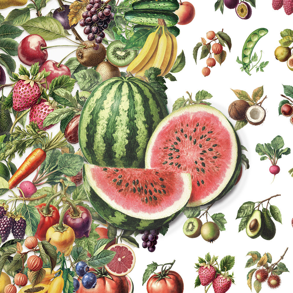 100张复古果实PET贴纸写实西瓜草莓清新彩绘涂鸦手帐桌面文具贴画,玩具/童车/益智/积木/模型,贴纸,淘宝优惠券,粉丝福利购,淘宝优惠卷