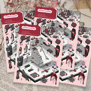 哥特暗黑魔法系列堆叠造景贴纸3D立体小屋解压益智拼贴贴画免裁剪