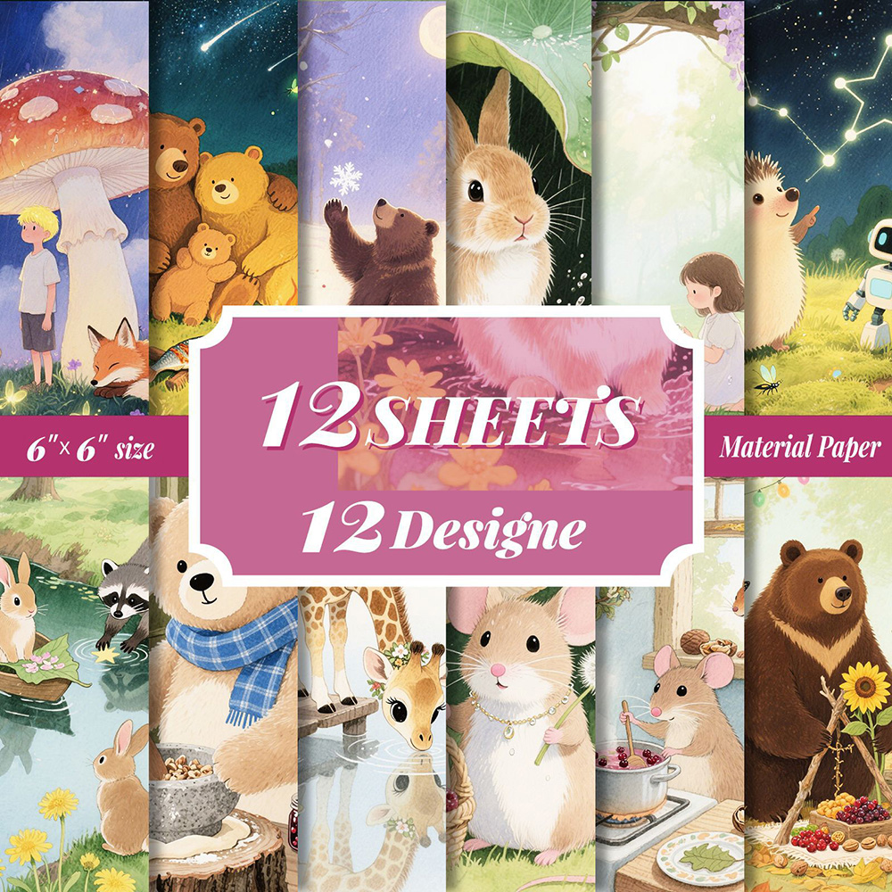 24张卡通小动物素材包可爱精美手工素材纸diy包装纸可裁剪无粘性