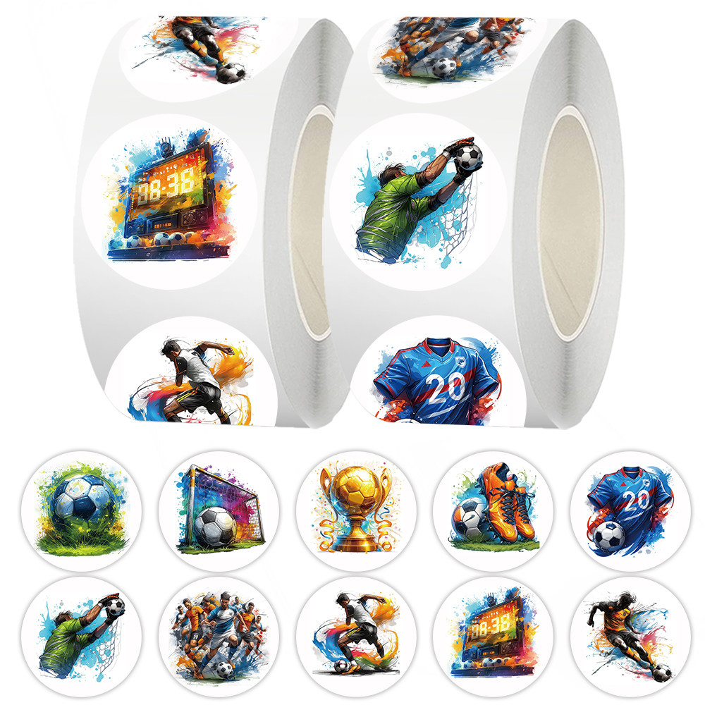 1000贴彩绘足球卷卷贴ins个性创意体育运动球类图案封口贴画自