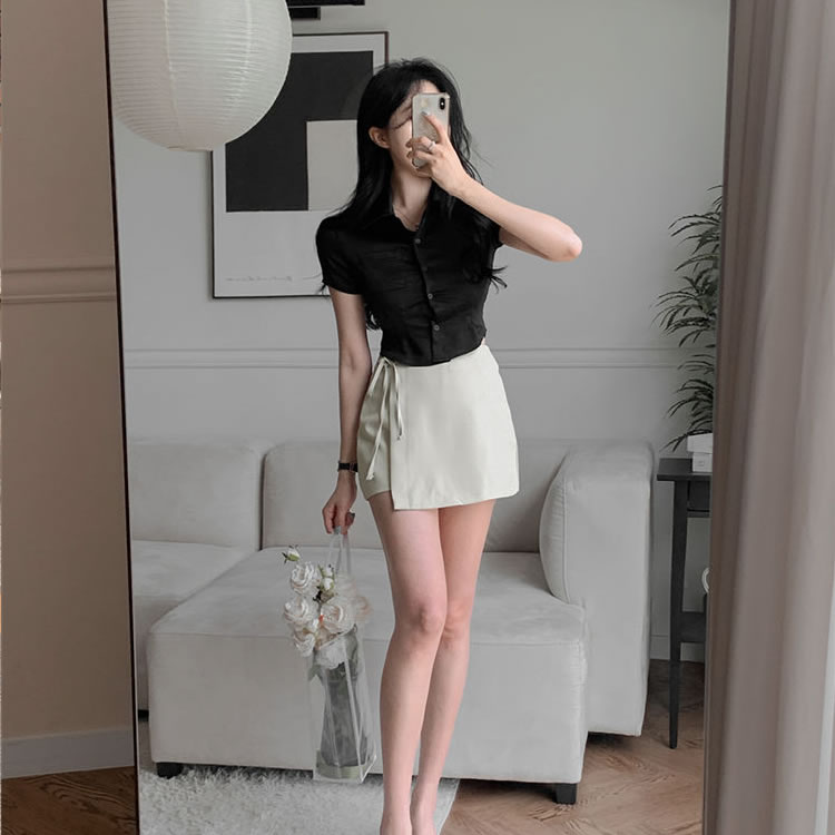 时尚起义韩国甜美2024夏新侧拉链围裹式弹力短裙短裤ss24043002