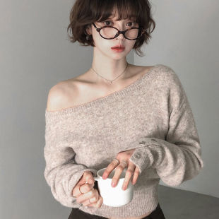 时尚 毛衣tp26010811 起义韩国甜美2027春新羊毛混纺性感唇领纽扣袖