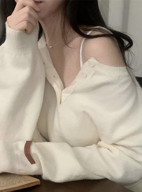 时尚起义韩国代购甜美2026春4粒纽扣领宽松羊毛针织衫sg26030407