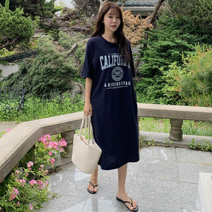 时尚起义韩国甜美2025夏california字母口袋短袖连衣裙dw25051916