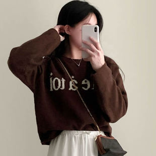 时尚起义韩国甜美2025秋冬etre字母印花宽松圆领针织衫on25111111