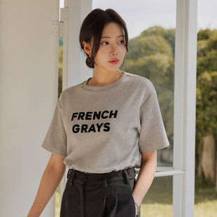 时尚起义韩国甜美2026春新french字母拉绒宽松短袖T恤md26012209