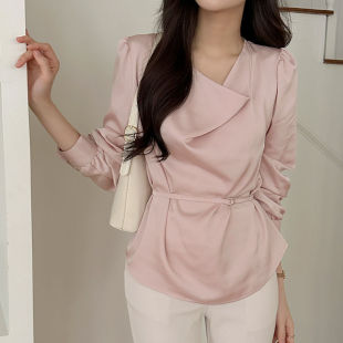 甜美2026春立体垂领腰带丝光感衬衫 od26022808 起义韩国代购 时尚