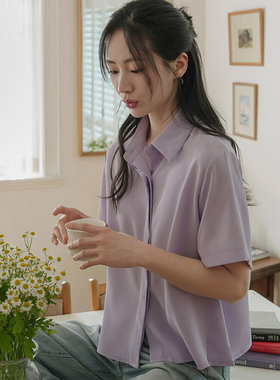 时尚起义韩国代购甜美2026春藏肉显瘦隐形门襟短袖衬衫jo26041408
