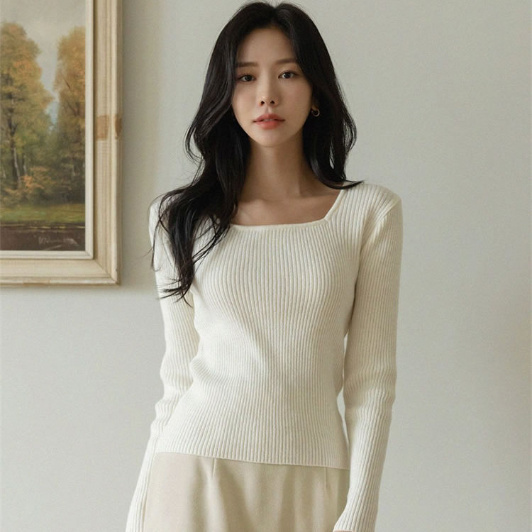 时尚起义韩国代购甜美优雅螺纹针织单穿长袖T恤毛衣od23101904